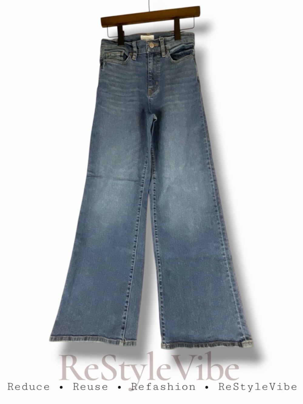 FRAME Women’s Size 25 Denim Jeans Wide Leg Style High Rise Fit Stretch Bixby